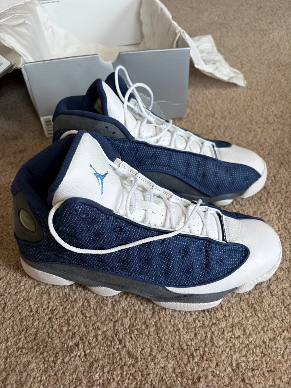 Jordan 13 Retro Flint 2020 Navy Blue and Gray High-Top Athletic Sneakers